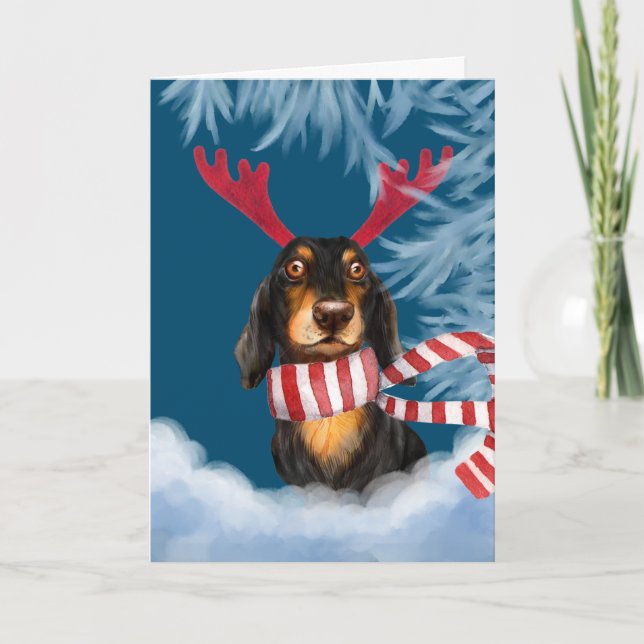 Dachshund genom Snö Helgkort (Framsida)