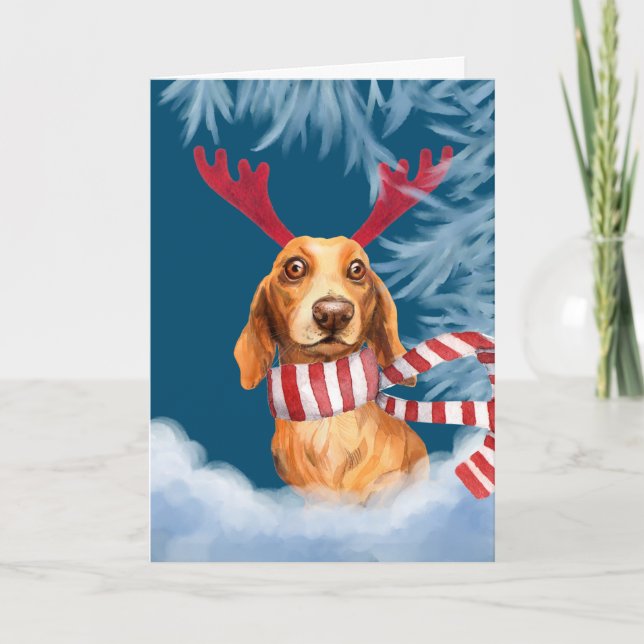 Dachshund genom Snö Helgkort (Framsida)