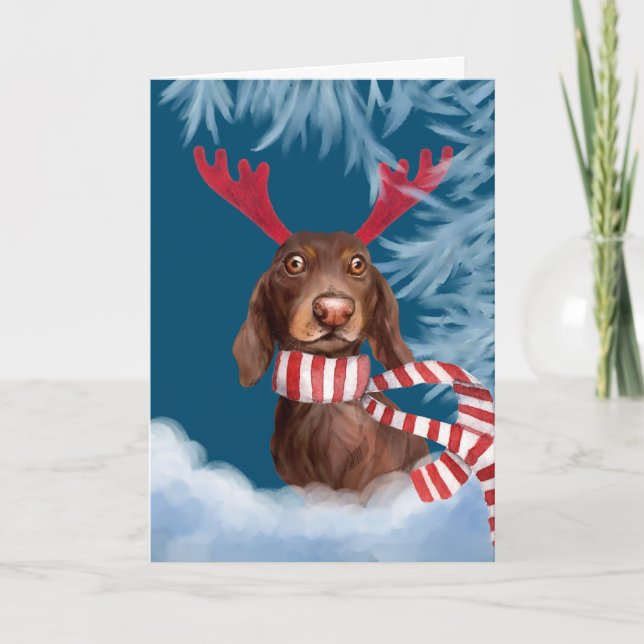 Dachshund genom Snö Helgkort (Framsida)