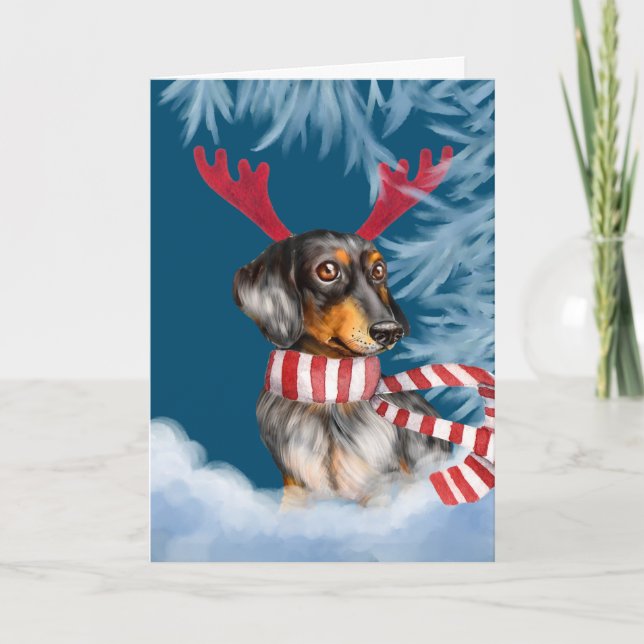 Dachshund genom Snö Helgkort (Framsida)