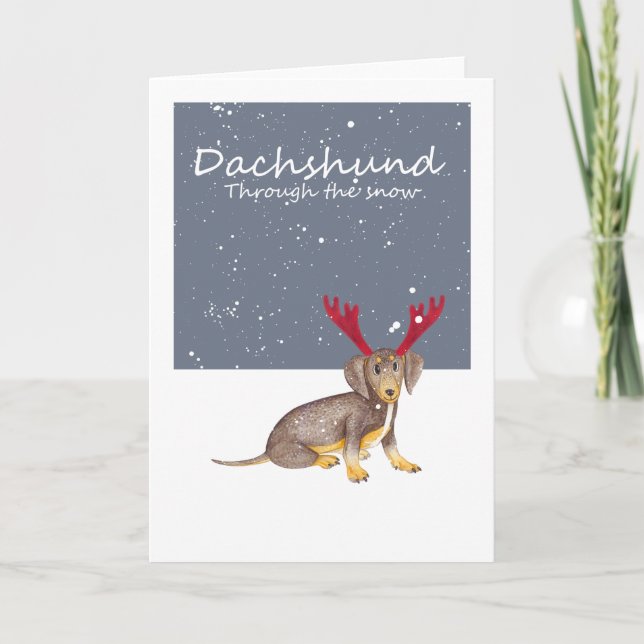 Dachshund genom Snö Helgkort (Framsida)