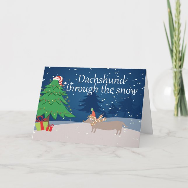 Dachshund genom Snö Helgkort (Framsida)