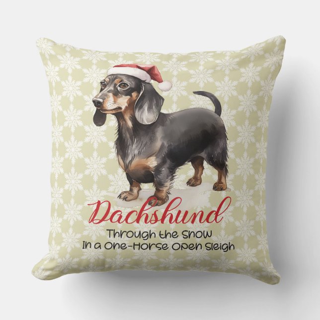 Dachshund genom Snö i en enhästshylsa Kudde (Framsida)