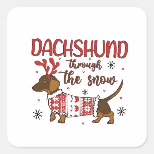 Dachshund Genom Snö Jul Hund Älskare Fyrkantigt Klistermärke