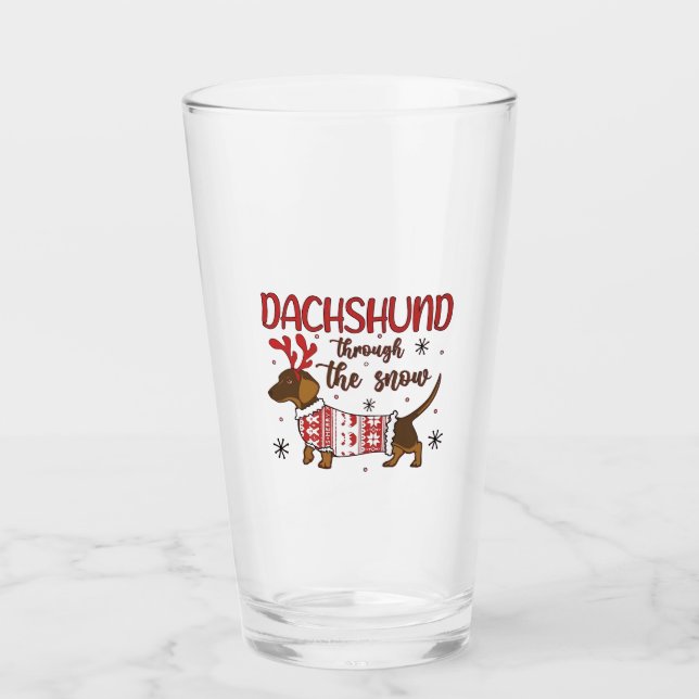 Dachshund Genom Snö Jul Hund Älskare Glaskopp (Framsida)