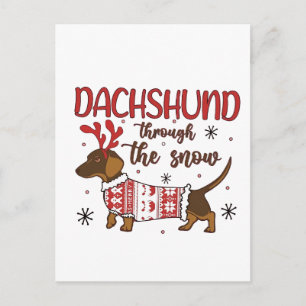 Dachshund Genom Snö Jul Hund Älskare Helg Vykort