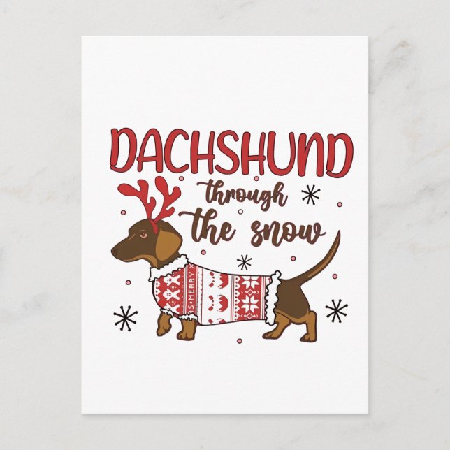 Dachshund genom Snö jul Hund älskare Helg Vykort (Framsida)