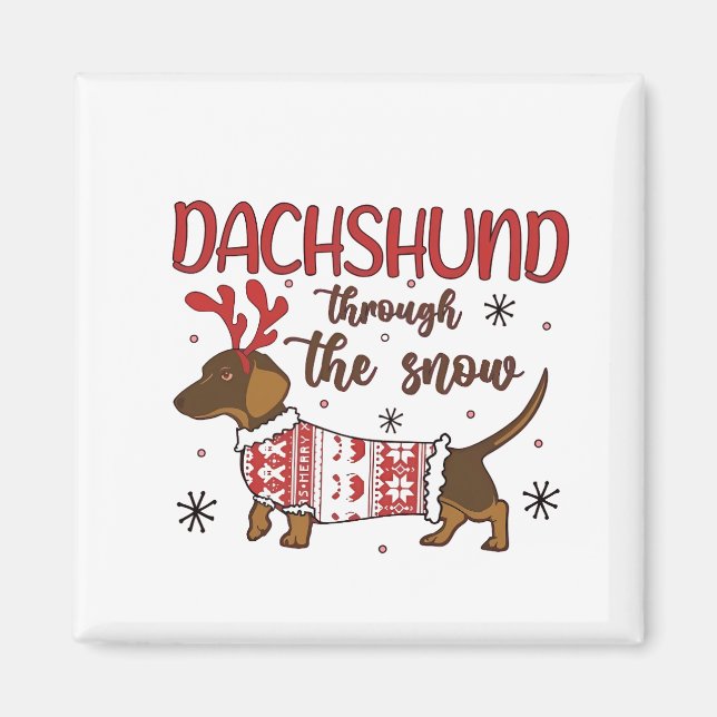 Dachshund Genom Snö Jul Hund Älskare Magnet (Framsidan)