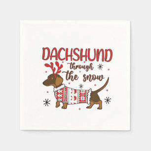 Dachshund genom Snö jul Hund älskare Pappersservett