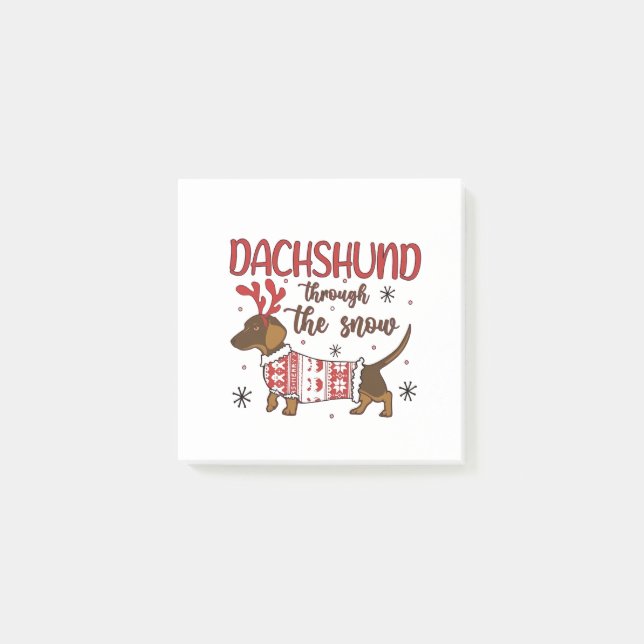 Dachshund Genom Snö Jul Hund Älskare Post-it Block (Framsida)