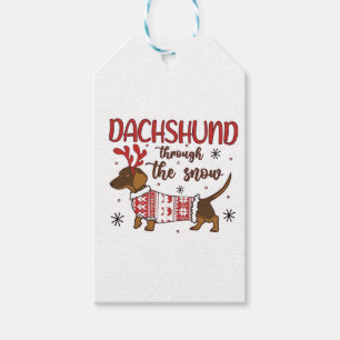 Dachshund Genom Snö Jul Hund Älskare Presentetikett