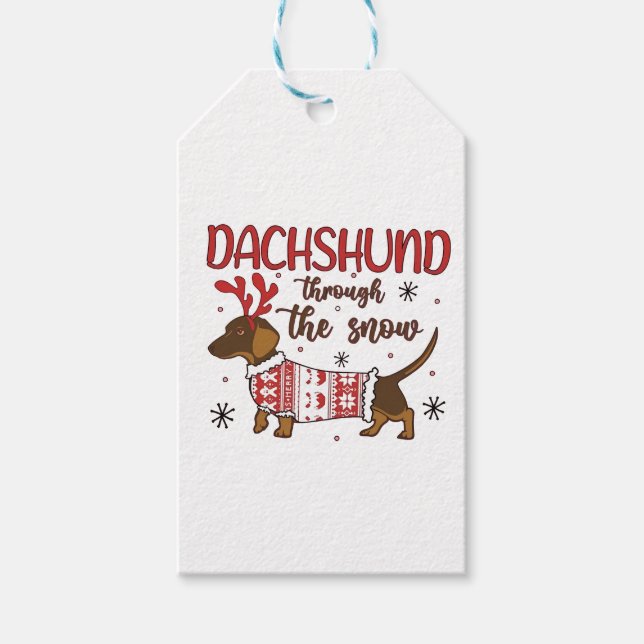 Dachshund Genom Snö Jul Hund Älskare Presentetikett (Framsidan)