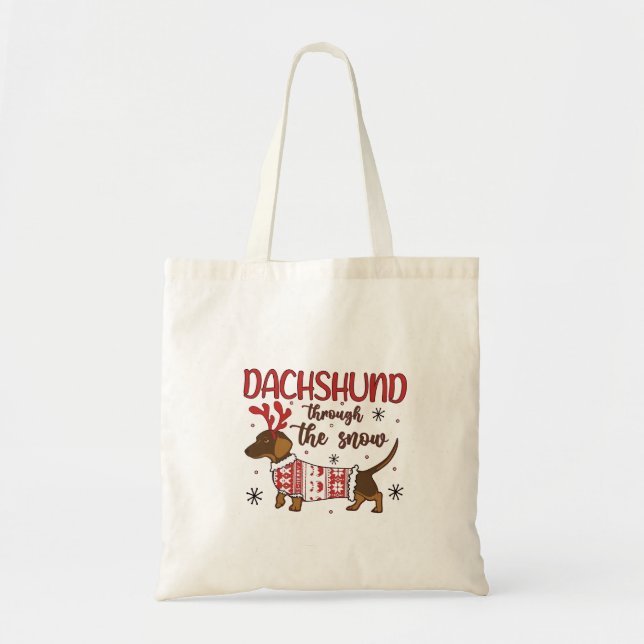 Dachshund Genom Snö Jul Hund Älskare Tygkasse (Framsidan)