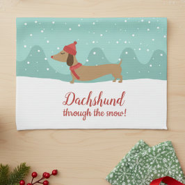 Dachshund genom Snö julhanddumet Kökshandduk