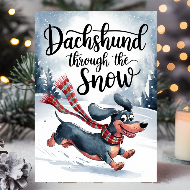 Dachshund Genom Snö Julkort Helgkort (Skapare uppladdad)