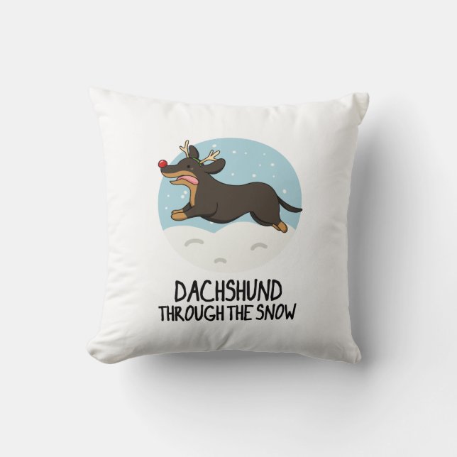 Dachshund genom Snö-julpun Kudde (Framsida)