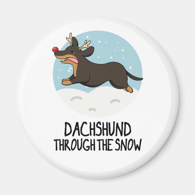 Dachshund genom Snö-julpun Magnet (Framsidan)