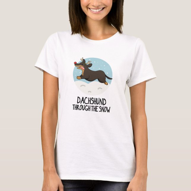 Dachshund genom Snö-julpun T Shirt (Framsida)