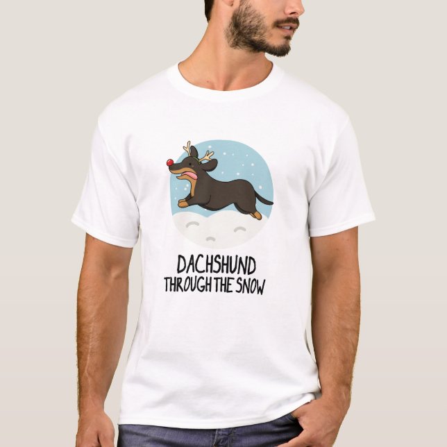 Dachshund genom Snö-julpun T Shirt (Framsida)