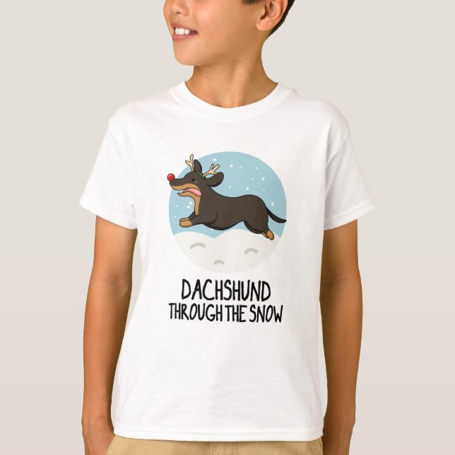 Dachshund genom Snö-julpun T Shirt (Framsida)