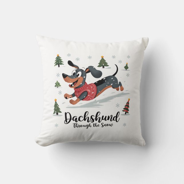 Dachshund genom Snö Kudde (Framsida)