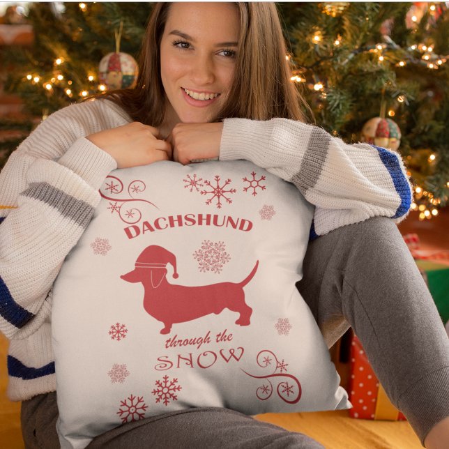 Dachshund genom Snö Kudde (Dachshund Through the Snow Pillow)