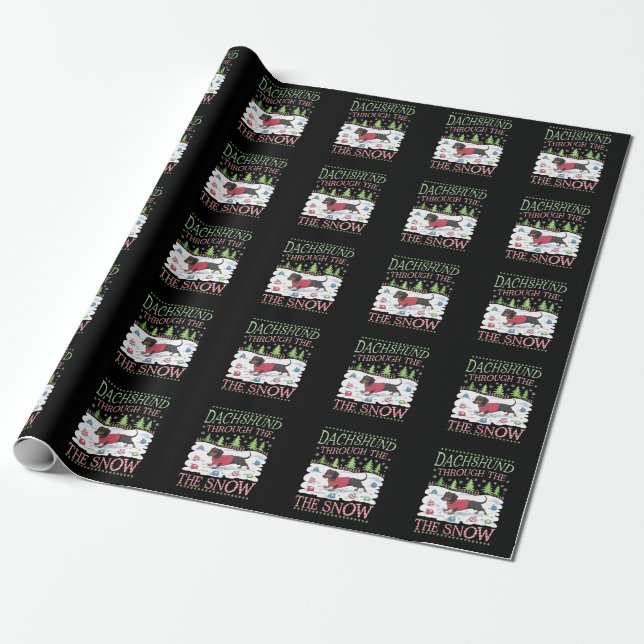 Dachshund genom Snö Presentpapper (Utrullad)