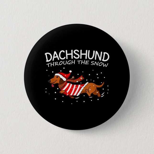 Dachshund genom Snö Rolig hund jul Knapp (Framsida)