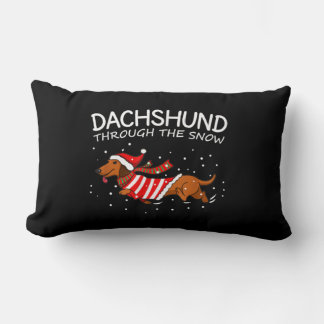 Dachshund genom Snö Rolig hund jul Lumbarkudde