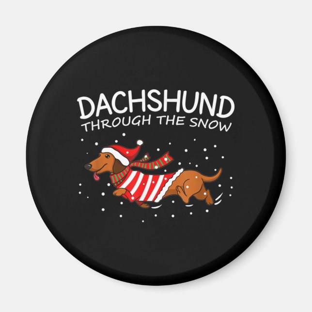 Dachshund genom Snö Rolig hund jul Magnet (Framsidan)