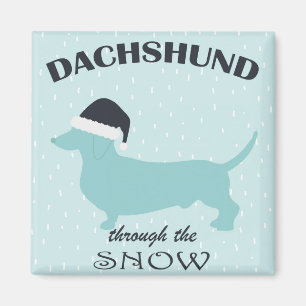 Dachshund genom Snö Rolig hund jul Magnet