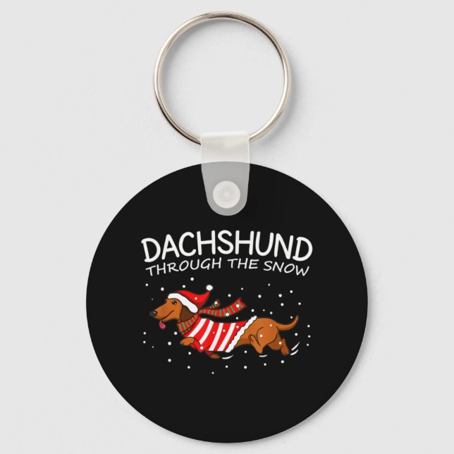 Dachshund genom Snö Rolig hund jul Nyckelring (Framsida)
