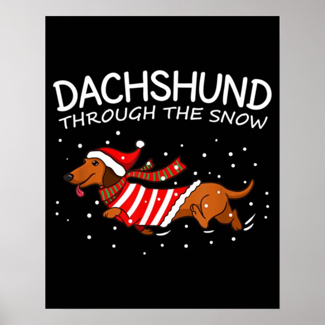 Dachshund genom Snö Rolig hund jul Poster (Framsidan)
