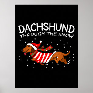 Dachshund genom Snö Rolig hund jul Poster