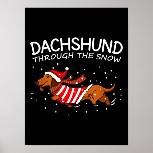 Dachshund genom Snö Rolig hund jul Poster (Framsidan)