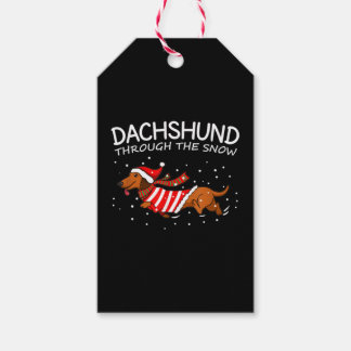 Dachshund genom Snö Rolig hund jul Presentetikett