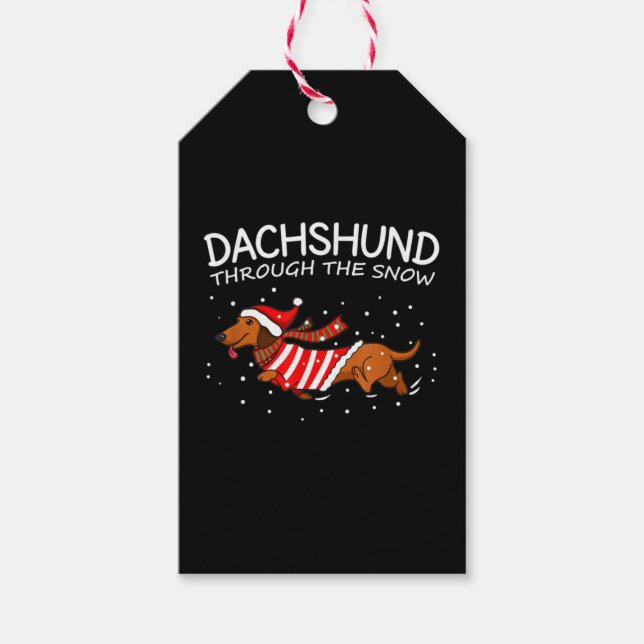Dachshund genom Snö Rolig hund jul Presentetikett (Framsidan)