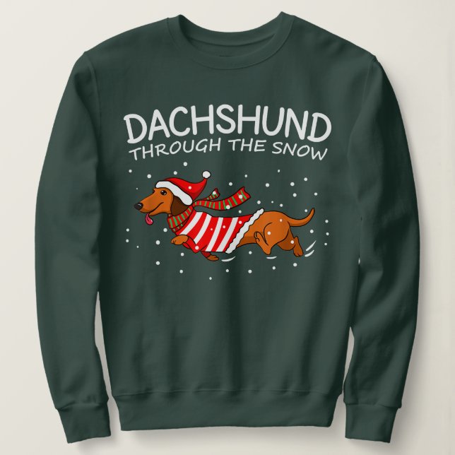 Dachshund genom Snö Rolig hund jul T Shirt (Design framsida)