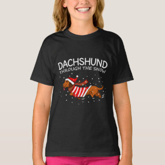 Dachshund genom Snö Rolig hund jul T Shirt