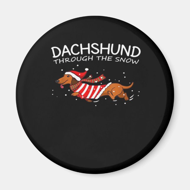Dachshund genom Snö Rolig hund julklapp Magnet (Framsidan)