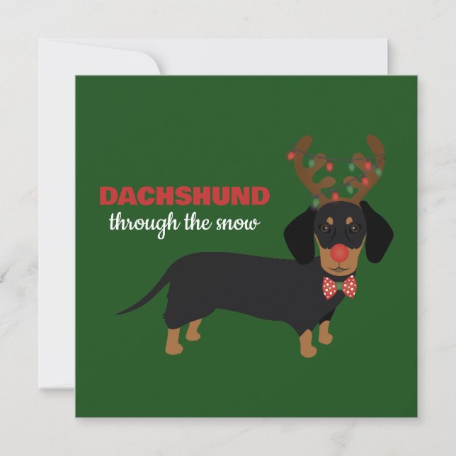 Dachshund Genom Snö Söt Doxie Ren Hund Julkort (Framsida)