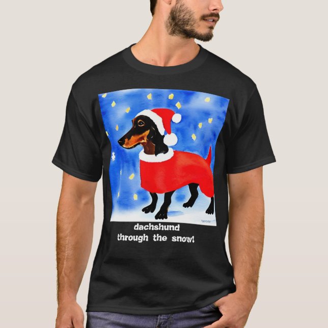 Dachshund genom snö! t shirt (Framsida)