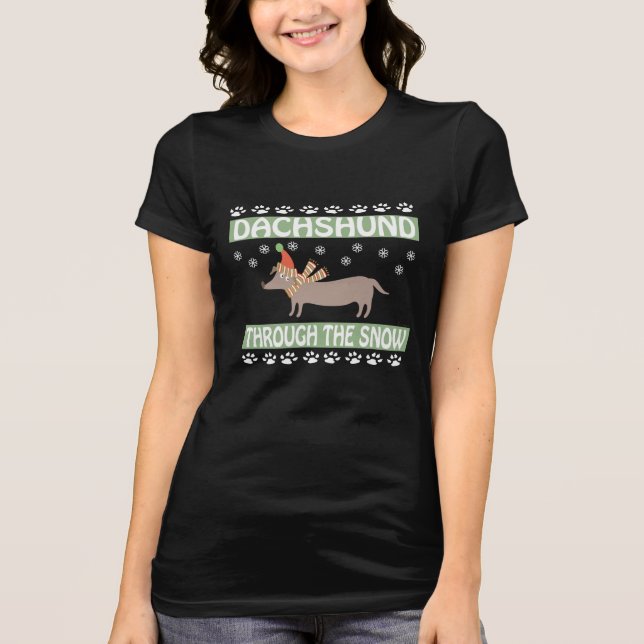Dachshund genom Snö T-shirt (Framsida)