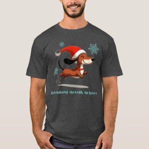 Dachshund genom snö valp hund jul t shirt