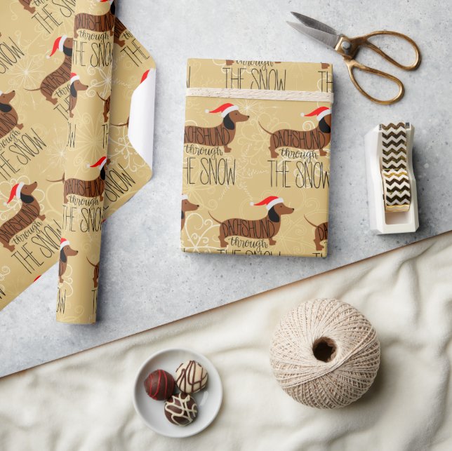 Dachshund genom Snö Wrapping Papper Presentpapper (Hantverk)