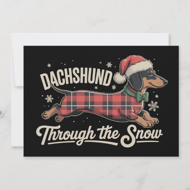Dachshund Genom Snön Hund Julkarls Plaid Julkort (Framsida)