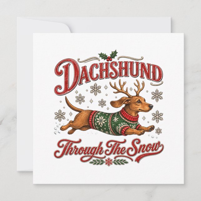 Dachshund genom snön inbjudningar (Framsida)