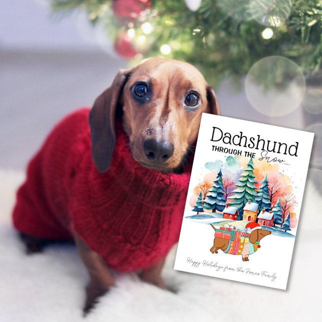 Dachshund genom snön julkort kort (Skapare uppladdad)