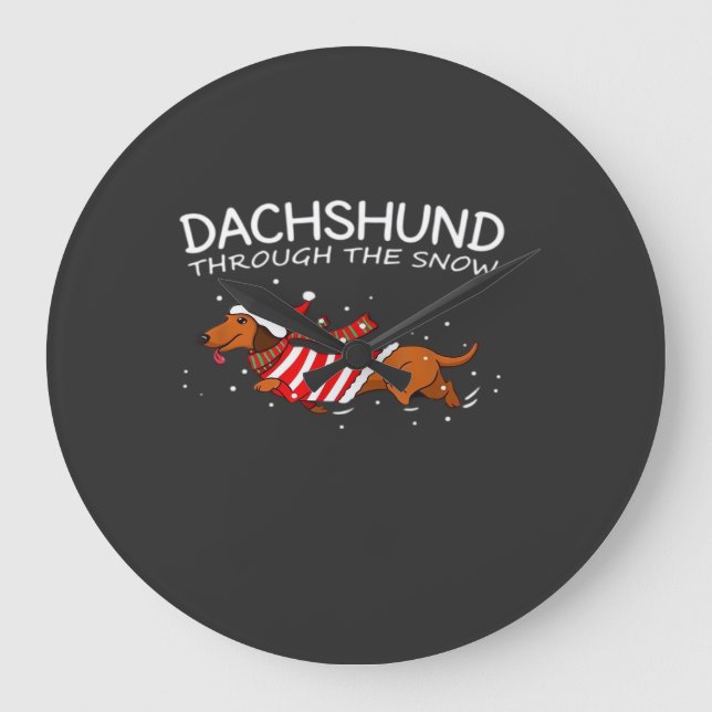 Dachshund Genom Snön Rolig Hund Jul Julkla Stor Klocka (Framsida)