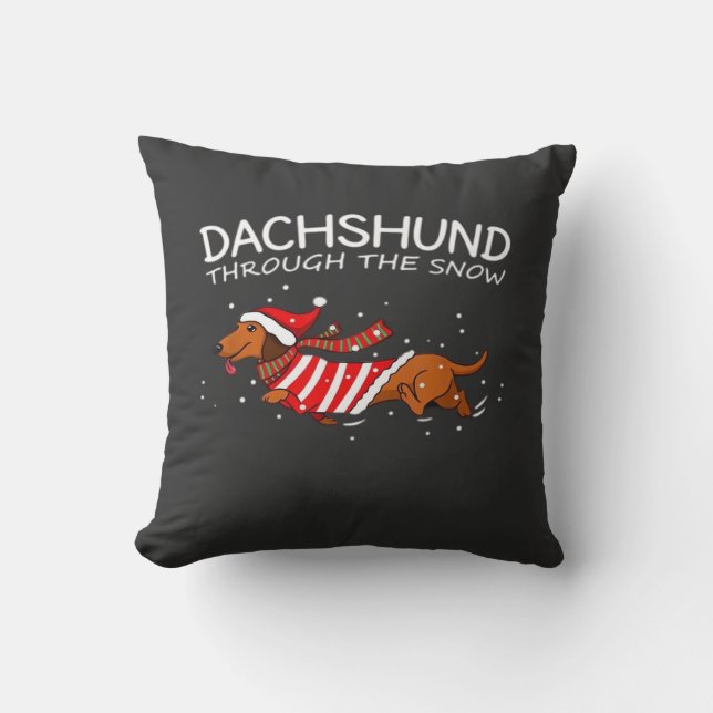 Dachshund Genom Snön Rolig Hund Jul Klassiker Kudde (Framsida)
